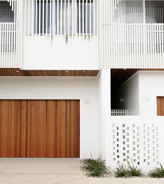 The external facade at Kaari on Kiers in Miami. A duplex development project by Matt and Kath Koch from Hemko Buyer's Agency on the Gold Coast.