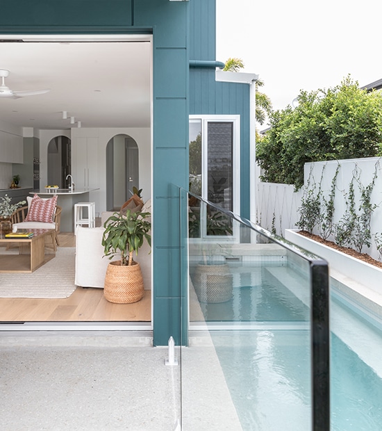 The pool and alfresco at Kaari on Kiers in Miami. A duplex development project by Matt and Kath Koch from Hemko Buyer's Agency on the Gold Coast.