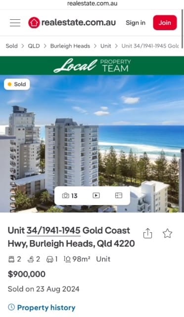 Apartment sold on Gold Coast Highway Burleigh heads