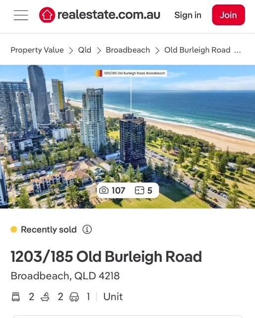 Apartment sold on Old Burleigh Road Broadbeach